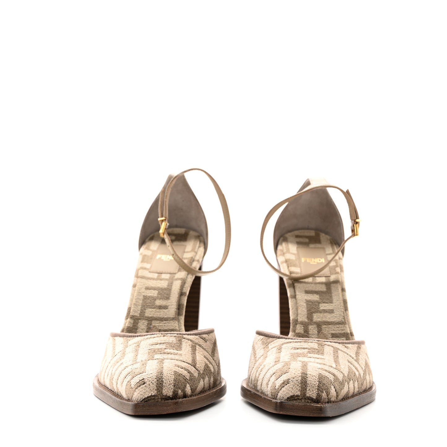 Chenille Jacquard FF Cut Baguette Ankle Strap 105mm Pumps 40 Tortora Nuvola