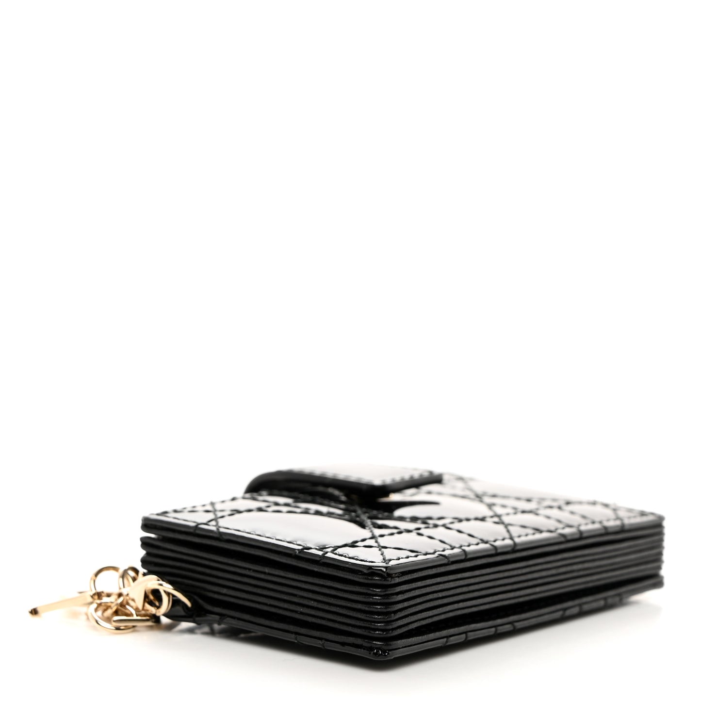 CHRISTIAN DIOR Patent Cannage Lady Dior 5-Gusset Card Holder Black