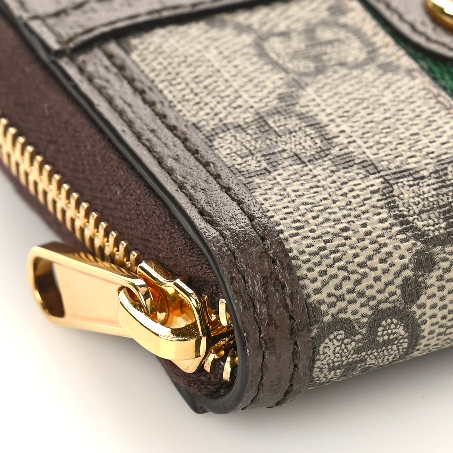 Gucci GG Supreme Monogram Textured Dollar Calfskin Web Ophidia Zip Around Card Case Wallet Beige Ebony New Acero 7 of 9