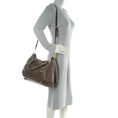 Miu Miu Cervo Grommet Top Handle Tote Brown 2 of 10