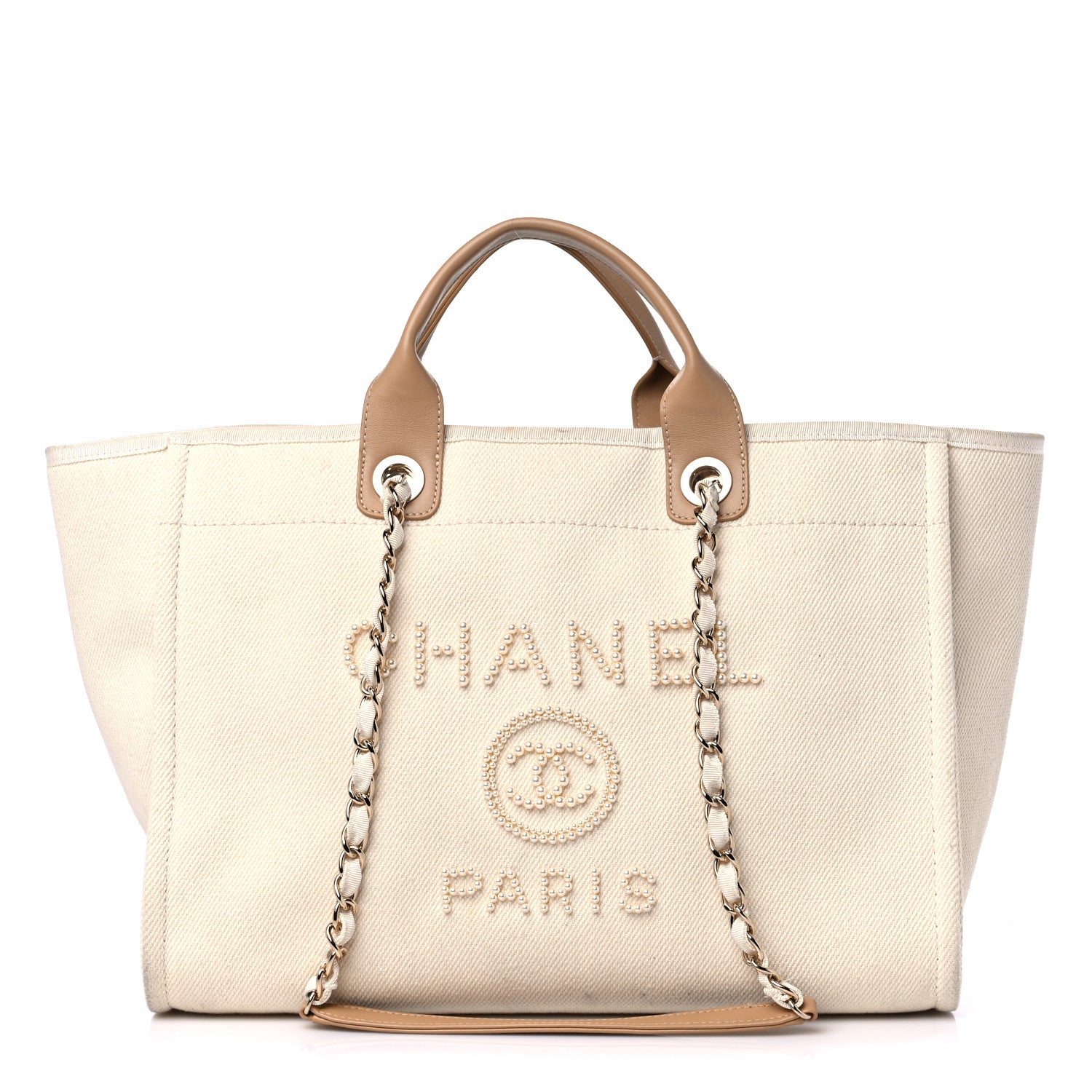 Chanel Canvas Pearl Large Deauville Tote Ecru Beige 1 of 19