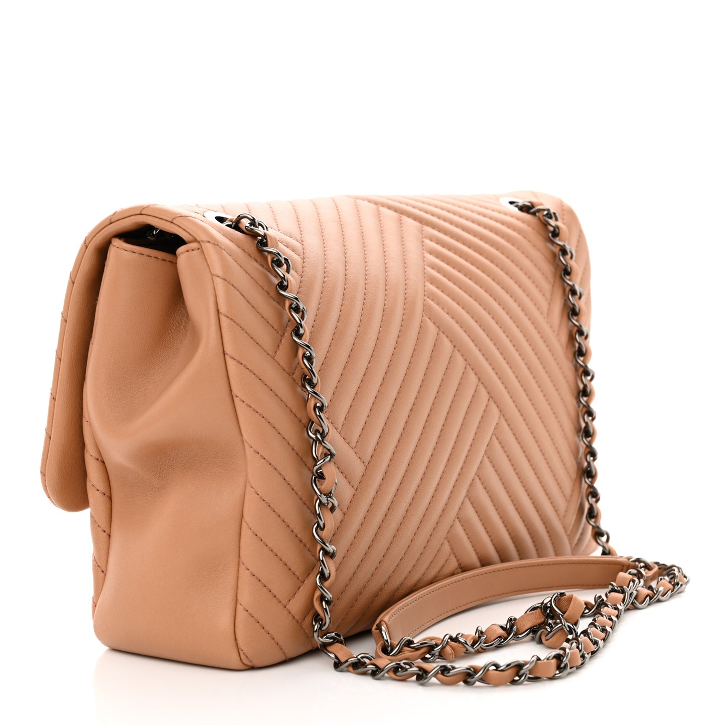 Lambskin Quilted Large CC Crossing Flap Camel