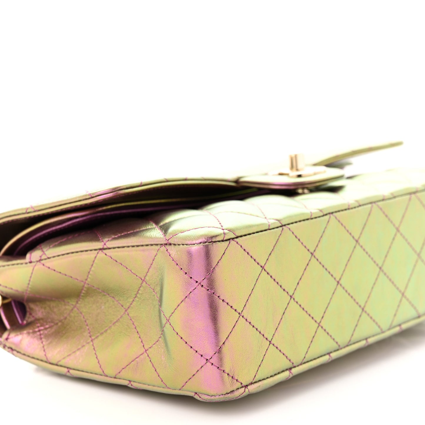 Iridescent Lambskin Quilted Medium Double Flap Purple