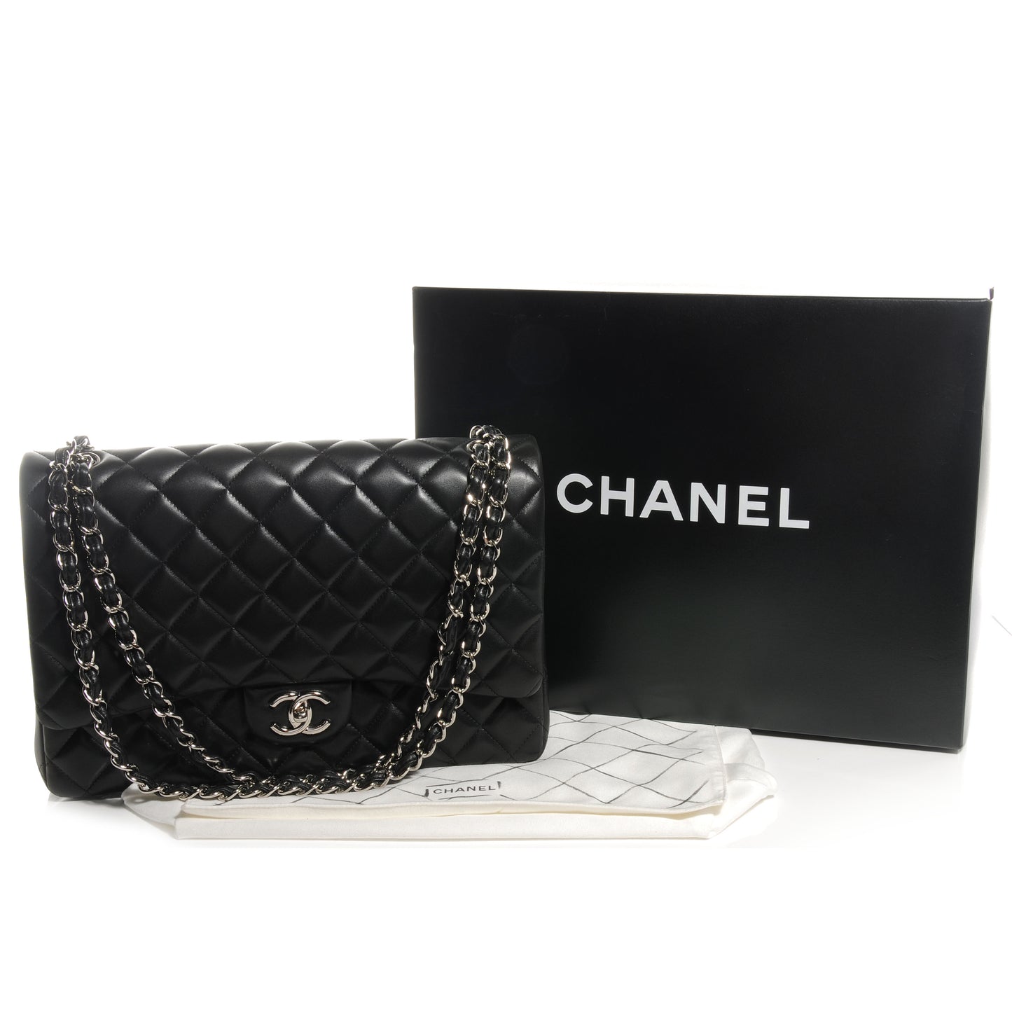 Lambskin Quilted Maxi Double Flap Black
