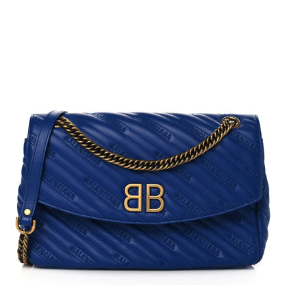 Balenciaga Calfskin Logo Matelasse M BB Round Shoulder Bag Royal Bleu 1 of 10