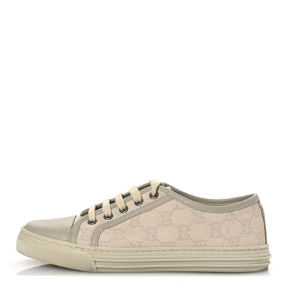 Gucci Washed Cotton GG Monogram Calfskin Womens Low Top Sneakers 35.5 White Mystic White Great White 1 of 11