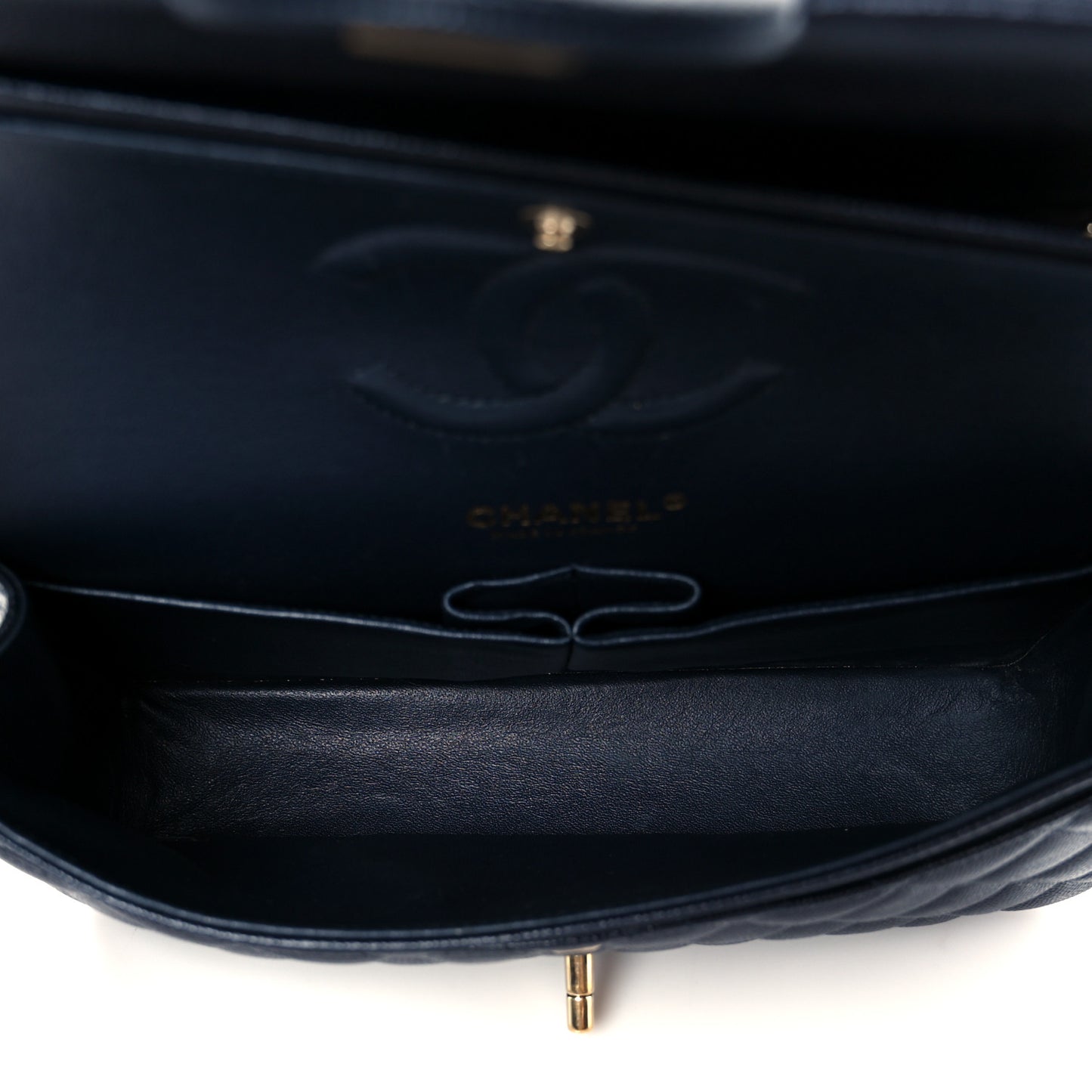 Caviar Quilted Medium Double Flap Navy