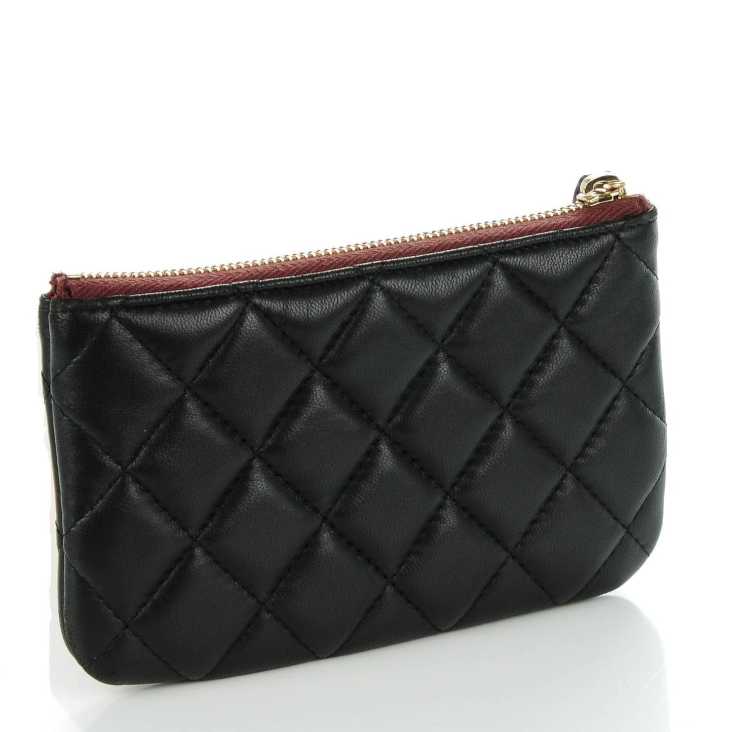 Lambskin Quilted Coin Purse Case Black