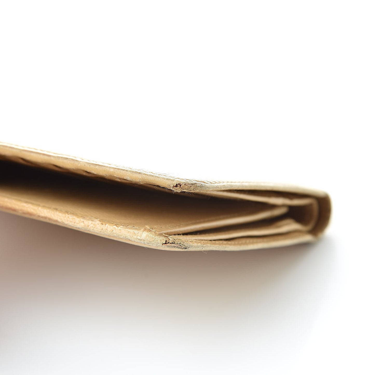 Grained Calfskin CC Button Yen Wallet Beige