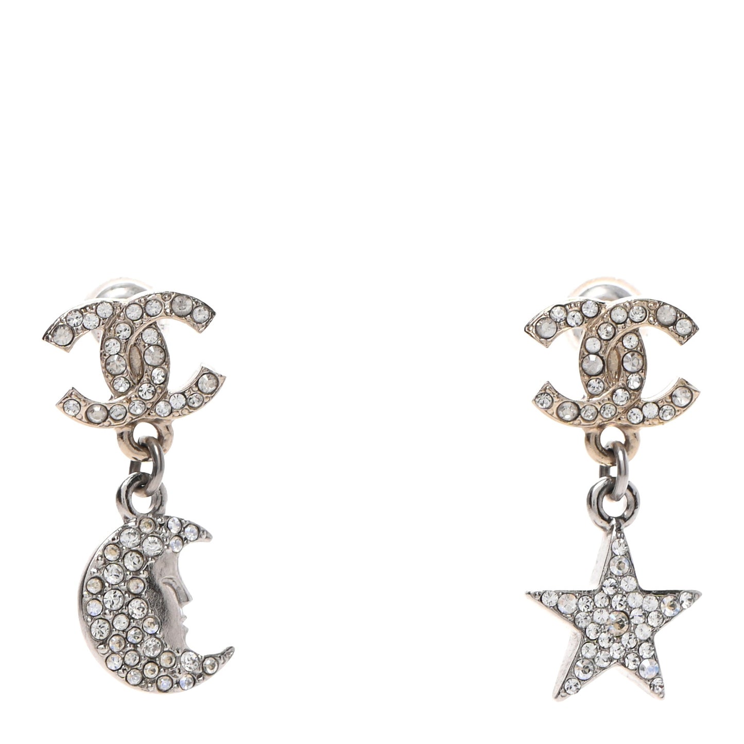 Ruthenium Crystal CC Star Moon Earrings Grey Gold