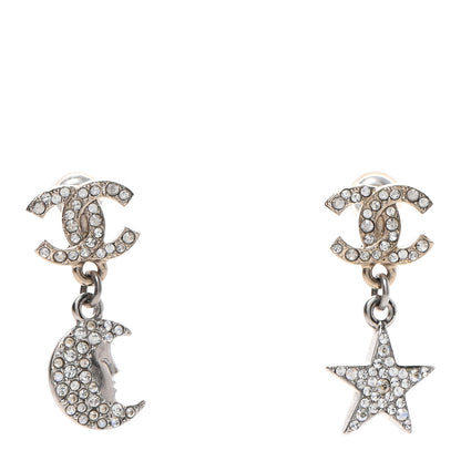 Chanel Ruthenium Crystal CC Star Moon Earrings Grey Gold 1 of 5