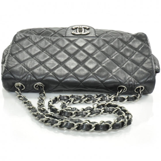 Lambskin Quilted Jumbo Flap Black SHW