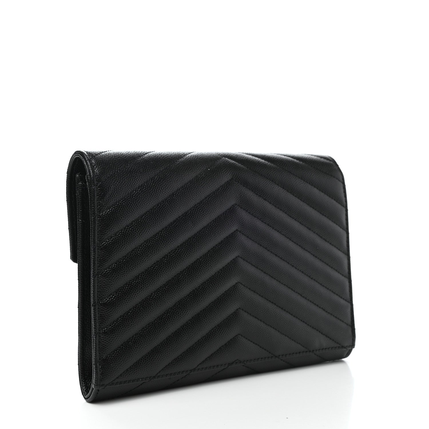 Saint Laurent Grain De Poudre Matelasse Chevron Monogram Envelope Clutch Black 3 of 7