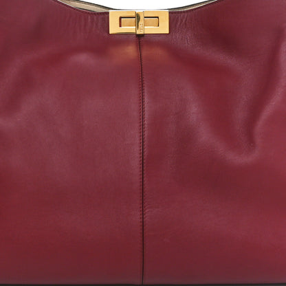 Fendi Vitello Seta Glazed Fabric FF 1974 Large Peekaboo X-Lite Barolo Mogano Panna 8 of 12