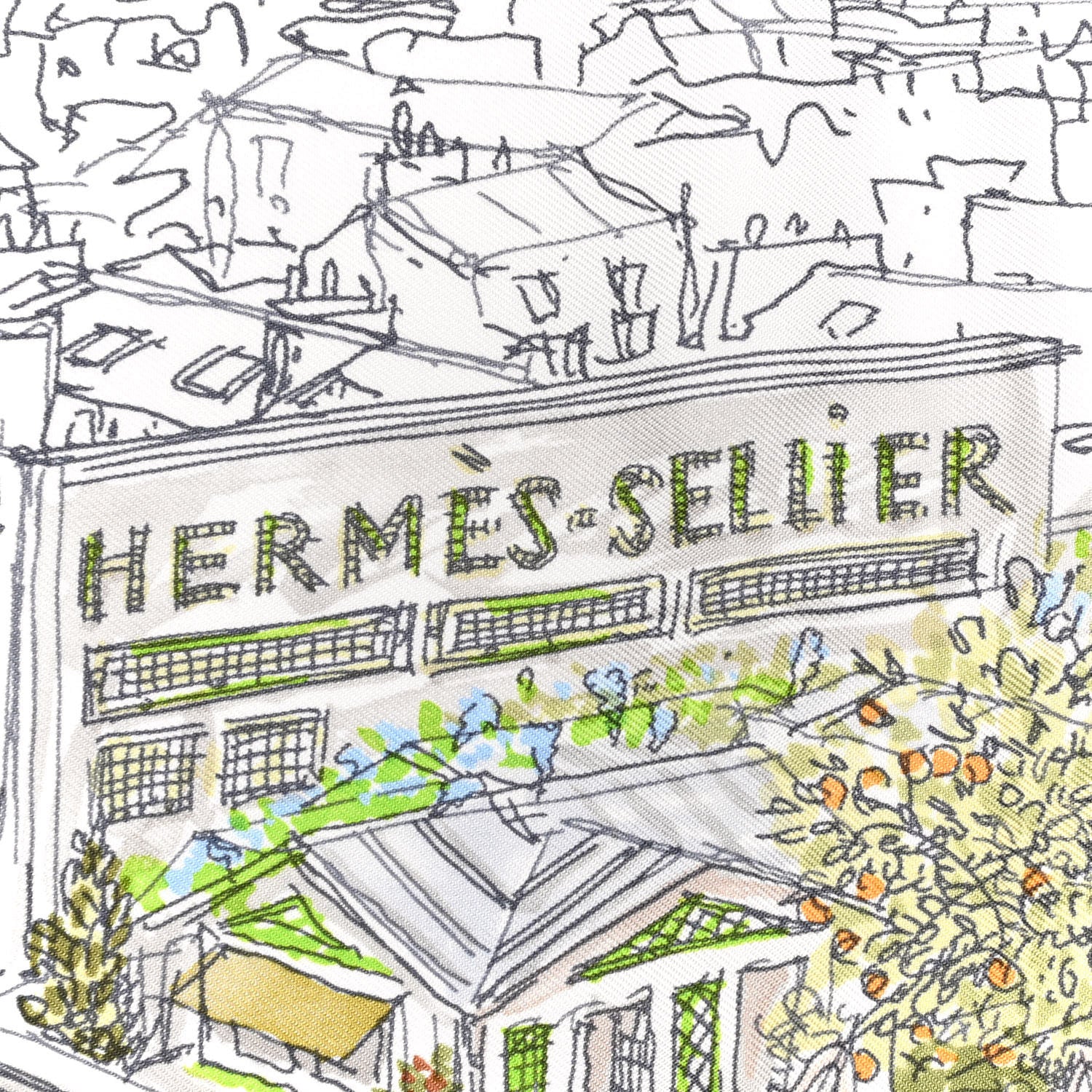 Hermes Silk Un Jardin Sur Le Toit Pocket Square White Jaune Vert 2 of 6