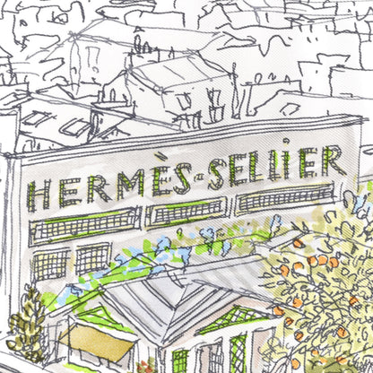 Hermes Silk Un Jardin Sur Le Toit Pocket Square White Jaune Vert 2 of 6