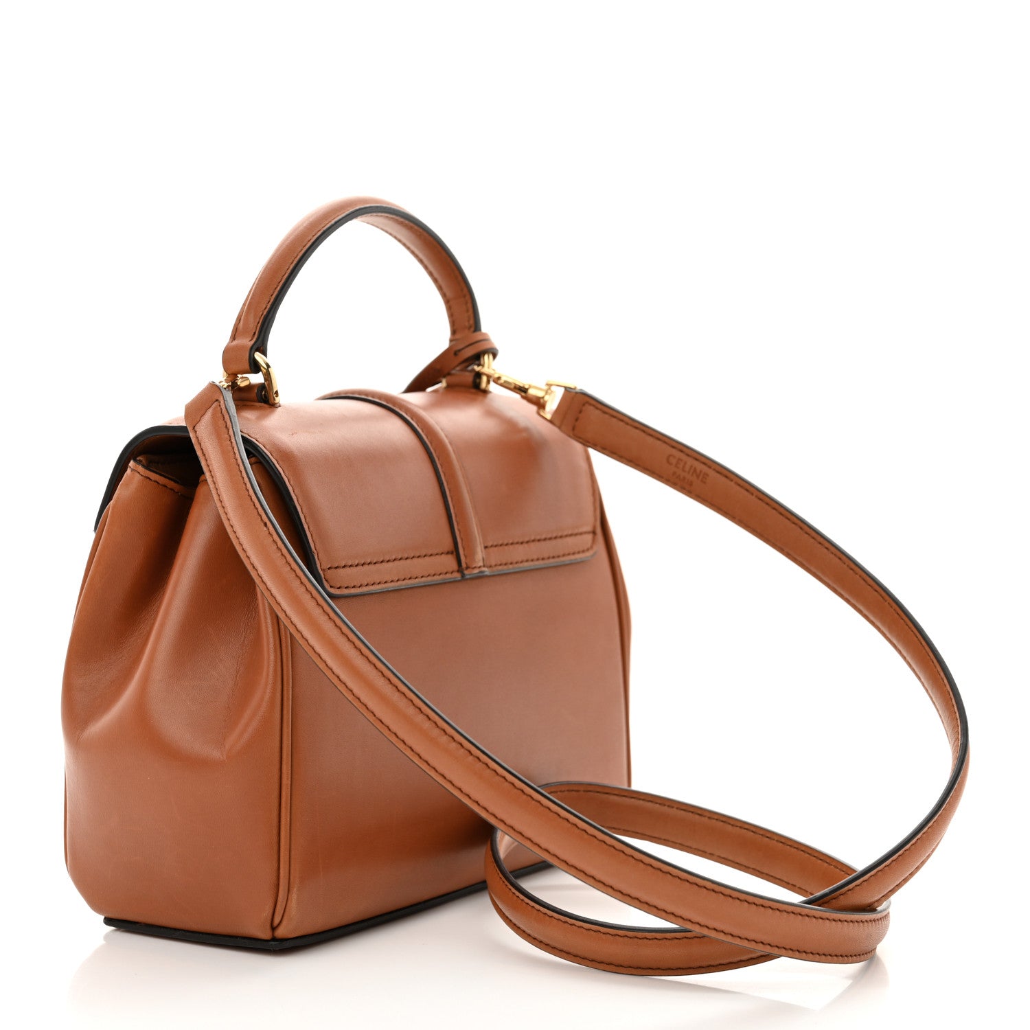 Celine Satinated Calfskin Mini 16 Top Handle Bag Tan 3 of 15