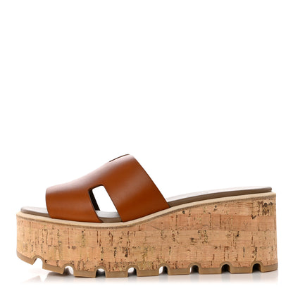 Hermes Calfskin Cork Eze 30 Sandals 35 Marron Glaise 1 of 9