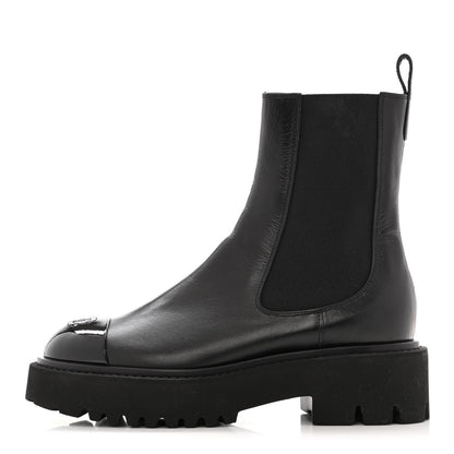 Chanel Crumpled Calfskin Patent Cap Toe Short Boots 36.5 Black 1 of 9