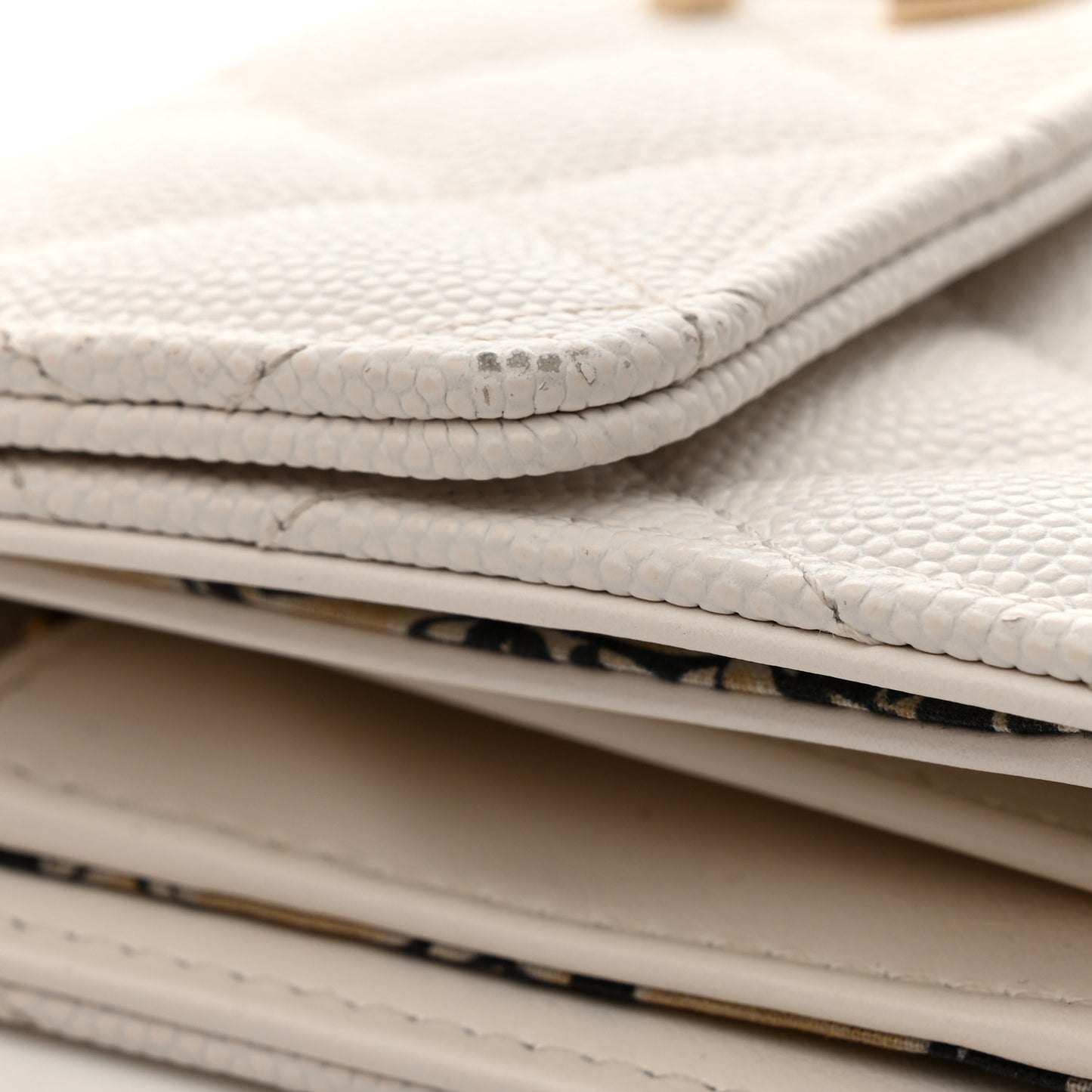 Caviar Quilted Striated CC Medium Flap Wallet White