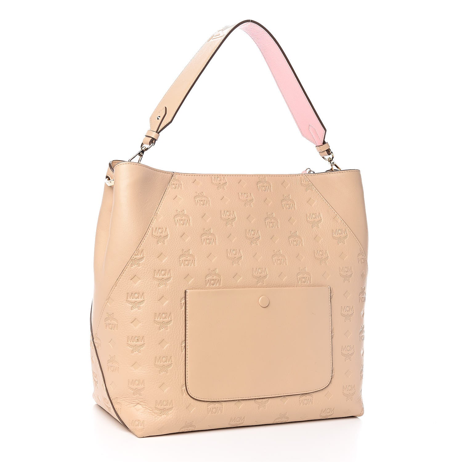 MCM Calfskin Ottomar Monogram Large Klara Hobo New Beige 3 of 12