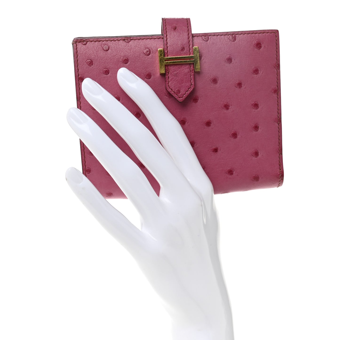 Ostrich Bearn Compact Wallet Fuchsia