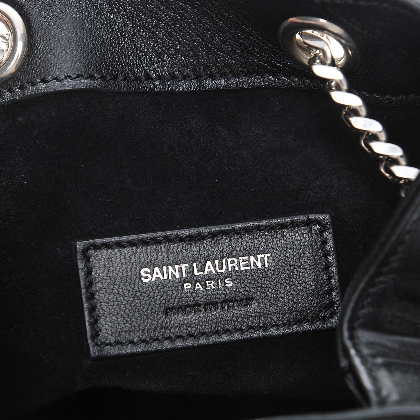 Lambskin Floral Applique Baby Emmanuelle Bucket Bag Black