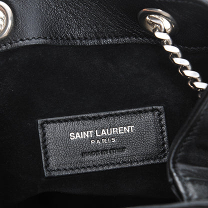 Saint Laurent Lambskin Floral Applique Baby Emmanuelle Bucket Bag Black 6 of 7