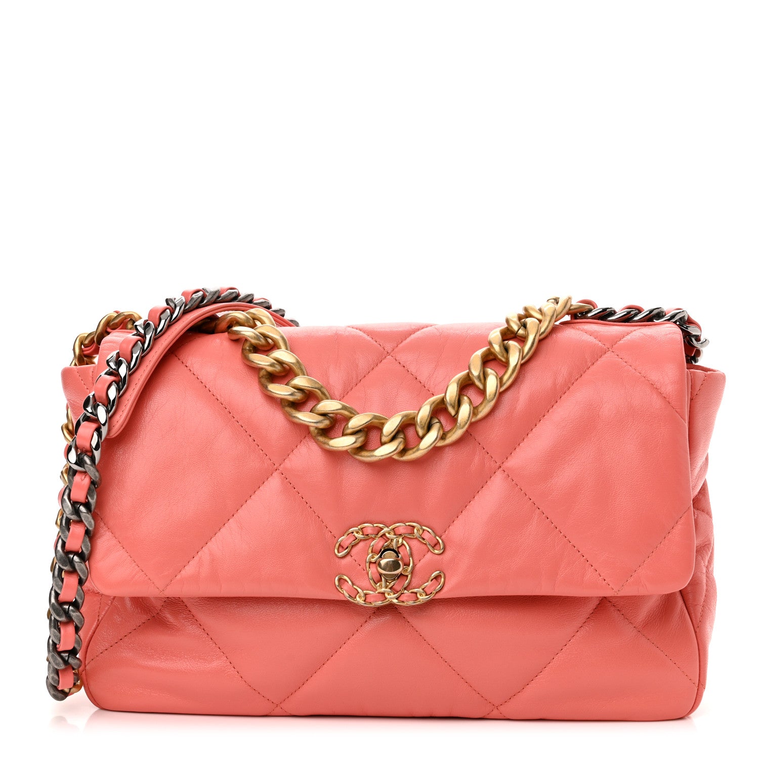 Chanel Goatskin Quilted Large Chanel 19 Flap Coral 1 of 10