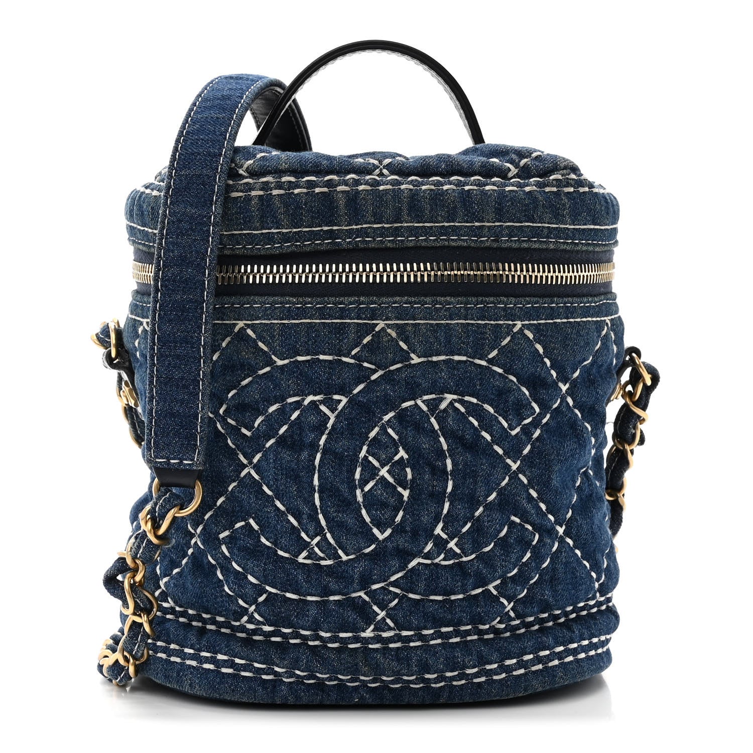Chanel Denim Quilted Denim Trip Vanity Cosmetic Case Blue 1 of 11