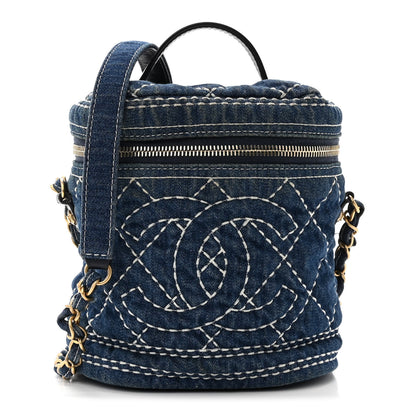 Chanel Denim Quilted Denim Trip Vanity Cosmetic Case Blue 1 of 11