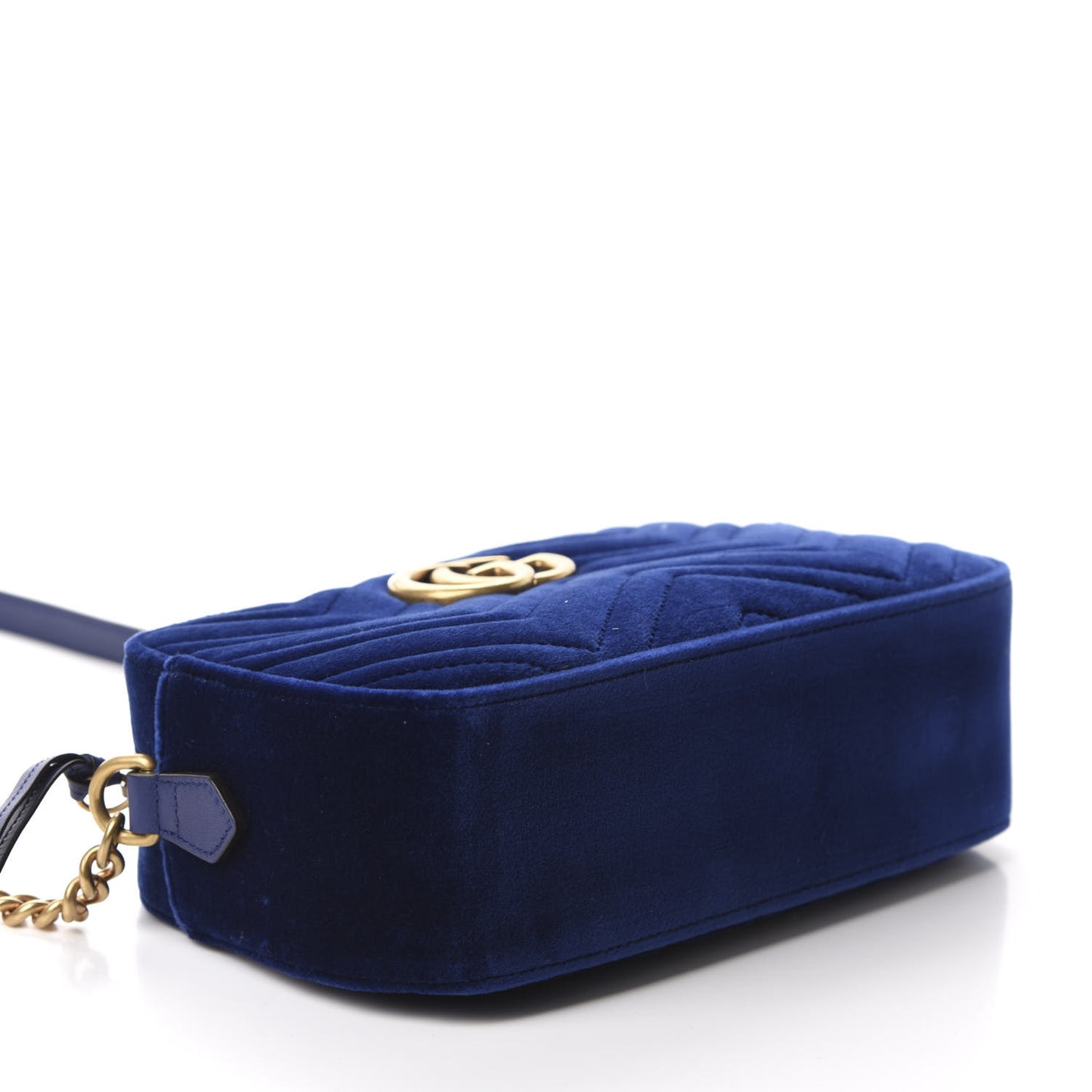 Velvet Matelasse Small GG Marmont Chain Shoulder Bag Cobalt
