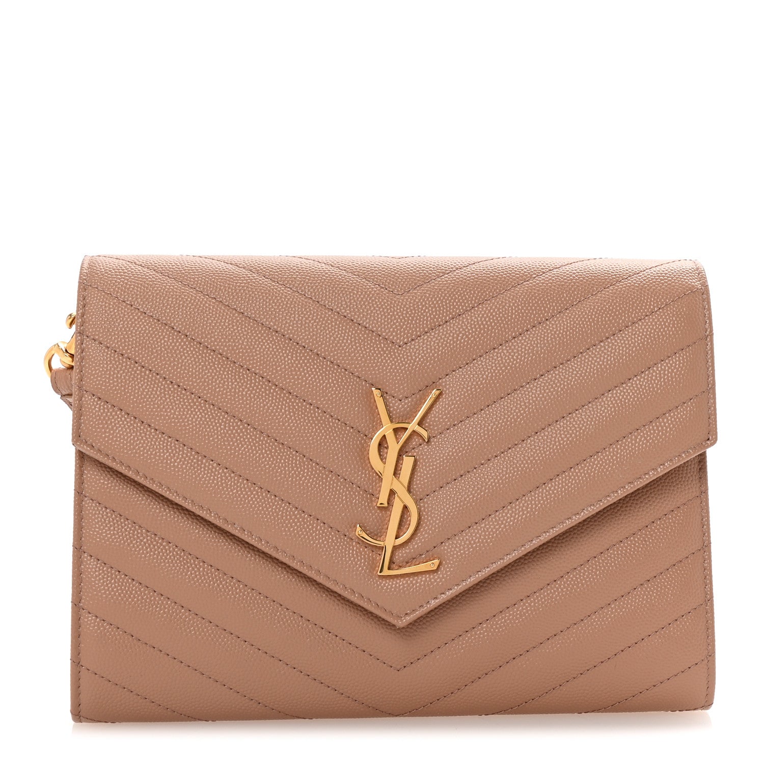 Saint Laurent Grain De Poudre Matelasse Chevron Monogram Envelope Vintage Peach 1 of 8