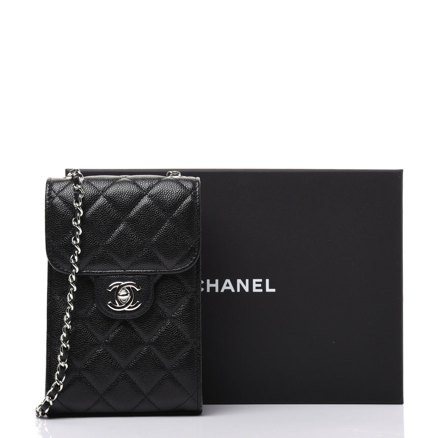 Caviar Quilted Classic Phone Holder Black