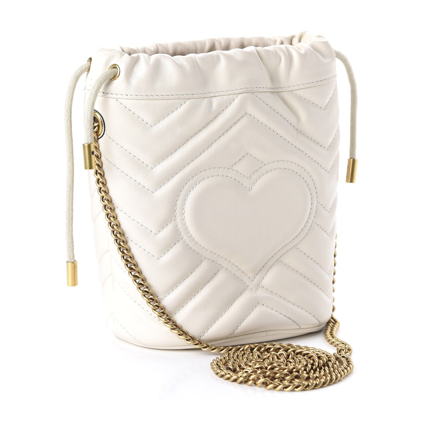 Calfskin Matelasse Mini GG Marmont 2.0 Bucket Bag White
