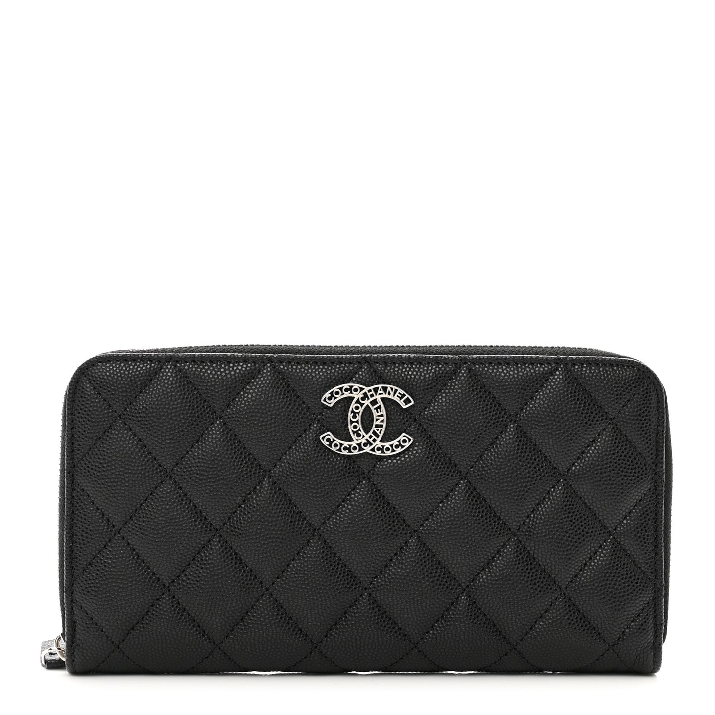 Caviar Quilted CC Logo Long Zipped Wallet Black