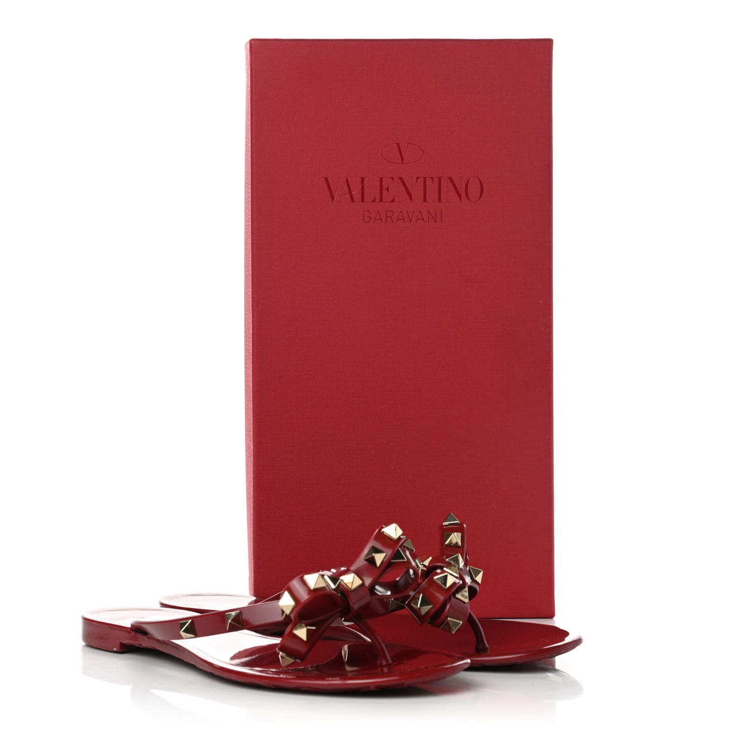 PVC Jelly Rockstud Bow Thong Sandals 38 Rubino