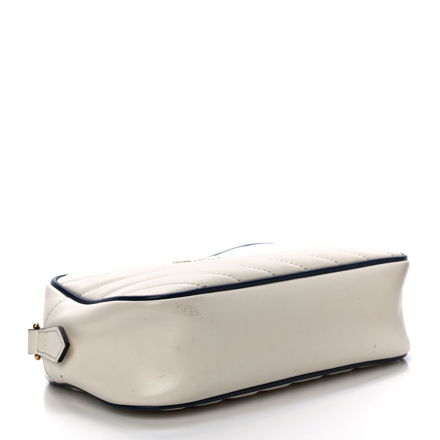Vintage Effect Calfskin Matelasse Diagonal Small Torchon GG Marmont Chain Shoulder Bag Mystic White Blue Agata
