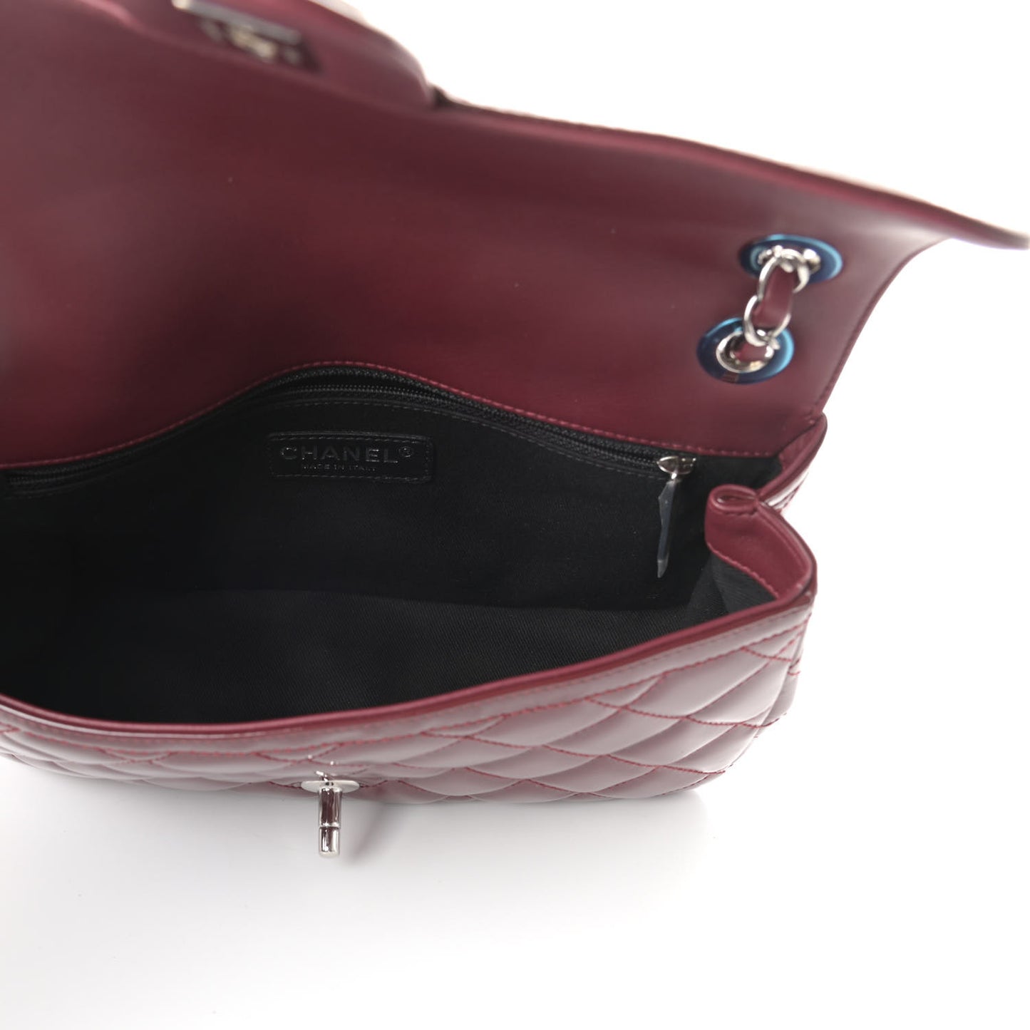 Patent Quilted Large Coco Shine Flap Burgundy