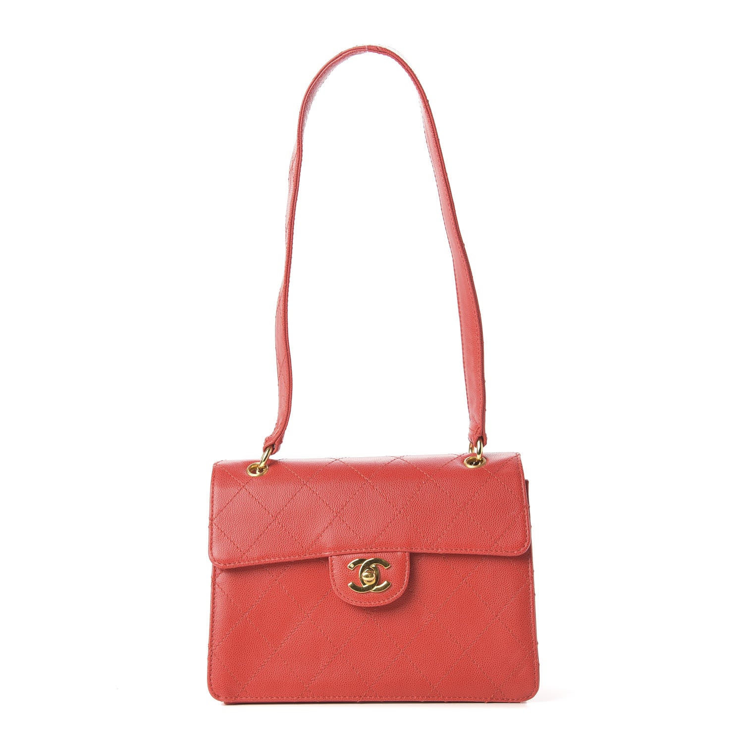 Chanel Caviar Stitched Flap Shoulder Bag Red 1 of 9