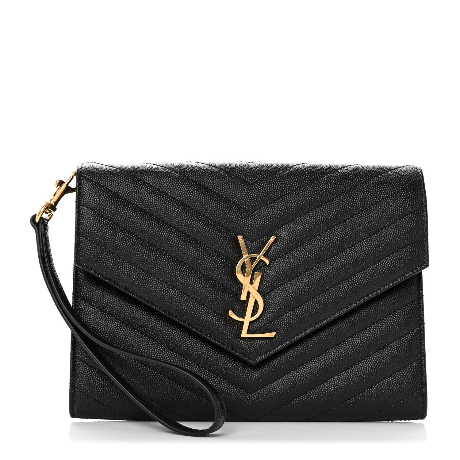 Saint Laurent Grain De Poudre Matelasse Chevron Monogram Envelope Clutch Black 1 of 8