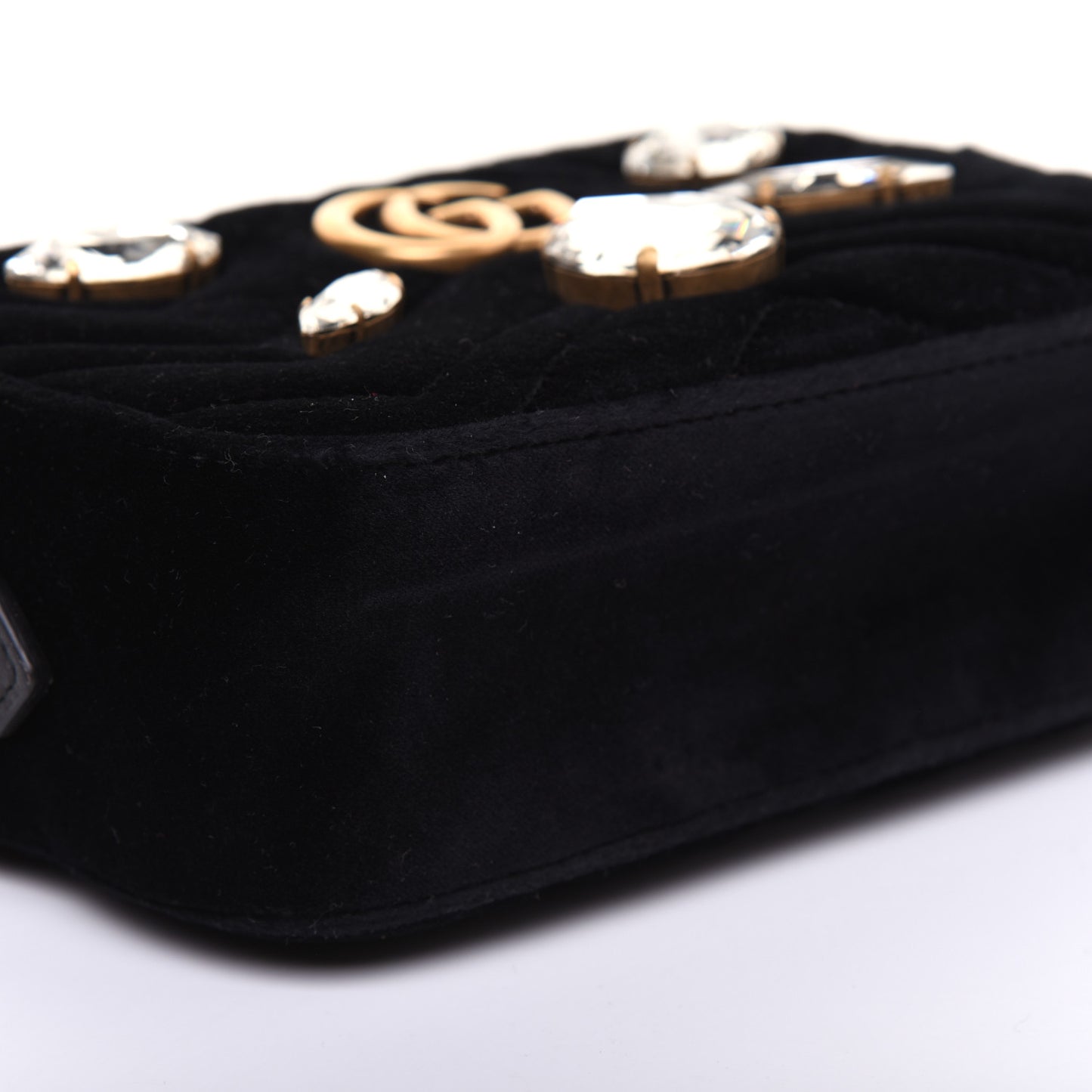 Velvet Matelasse Marquise Crystals Mini GG Marmont Chain Shoulder Bag Black