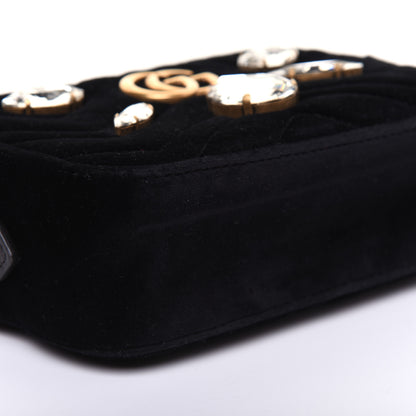 Gucci Velvet Matelasse Marquise Crystals Mini GG Marmont Chain Shoulder Bag Black 6 of 13