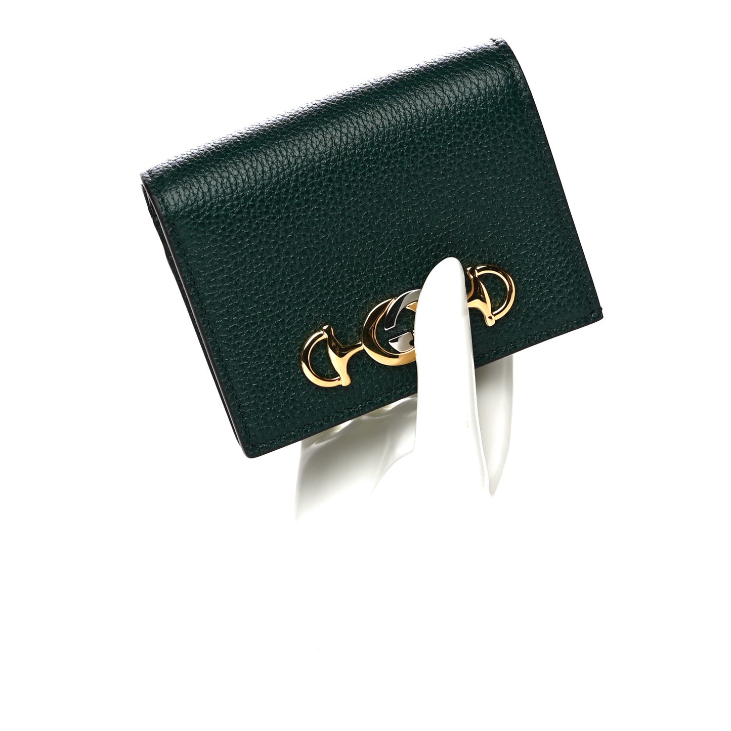 Grainy Calfskin Zumi Chain Card Case Wallet Vintage Green