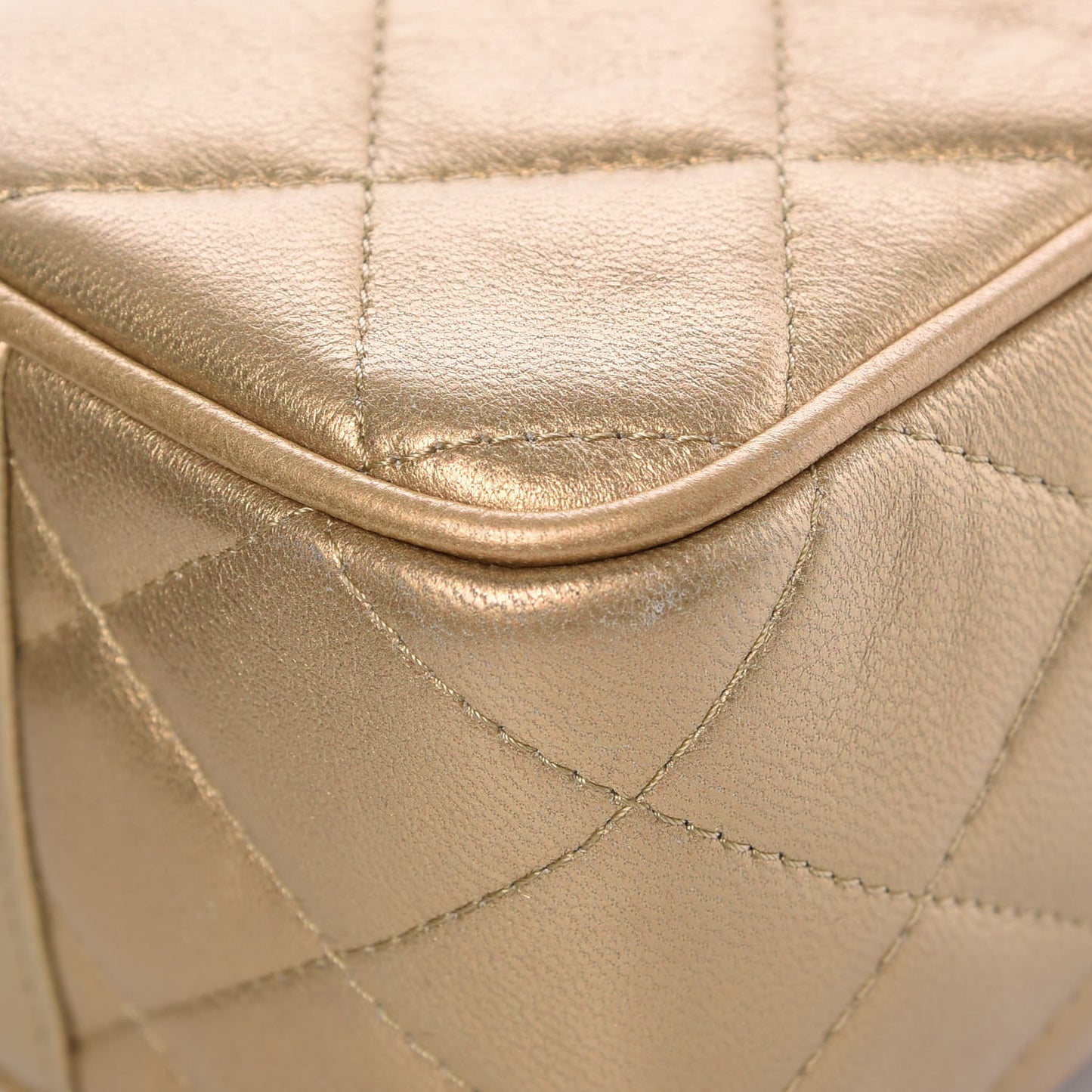 Metallic Lambskin Quilted Camera Case Gold