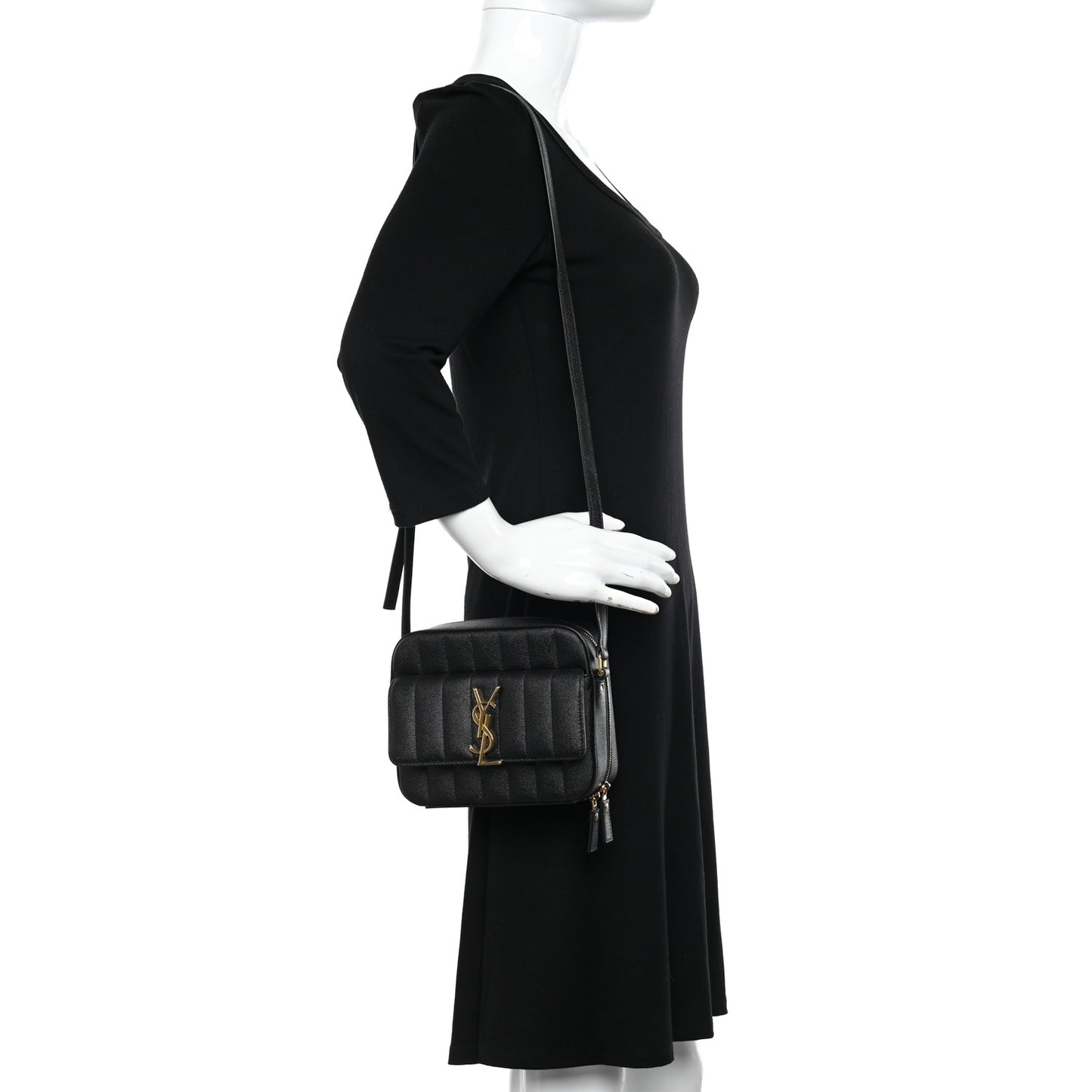Grained De Poudre Matelasse Monogram Vicky Camera Bag Black