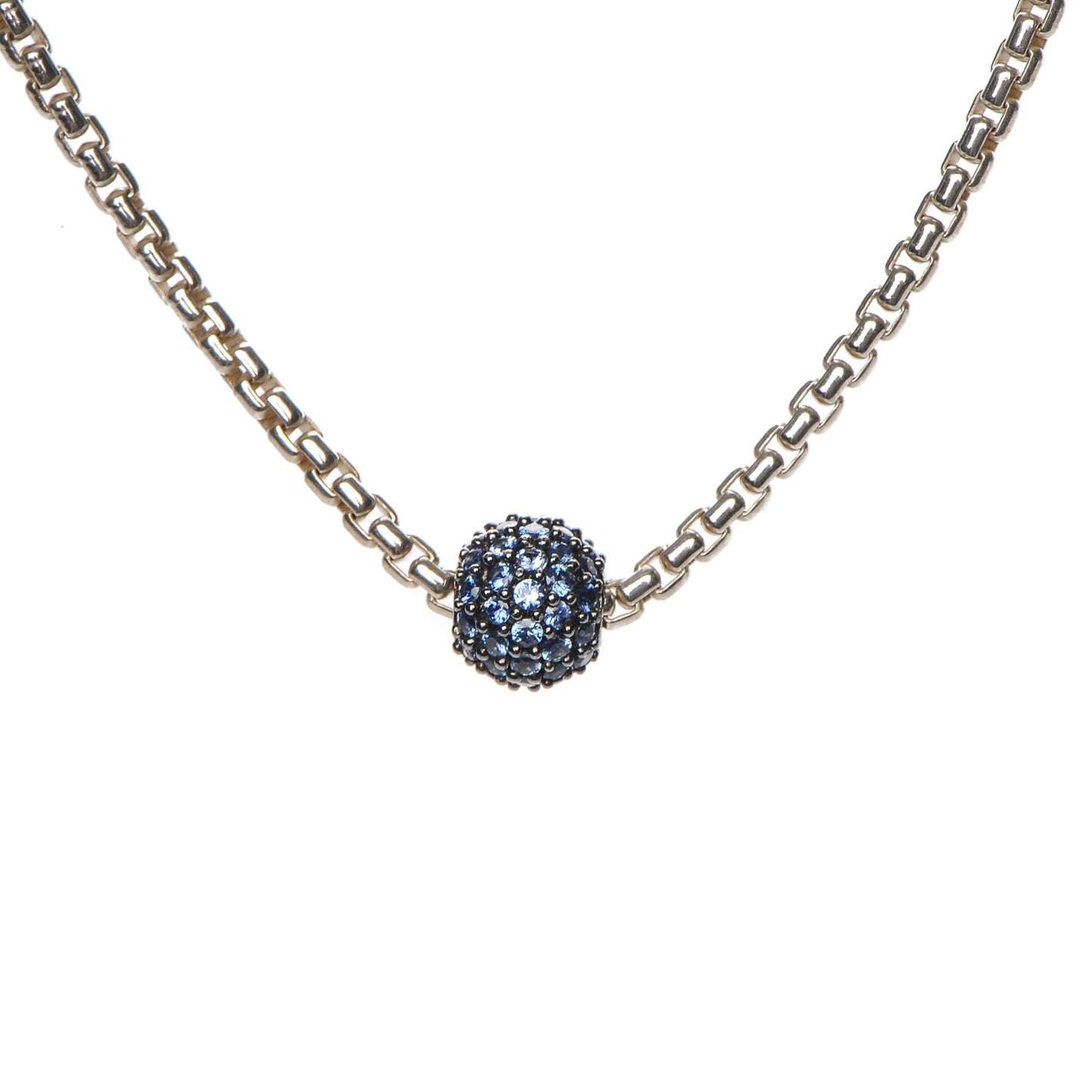 Sterling Silver Blue Sapphire 6mm Petite Pave Necklace