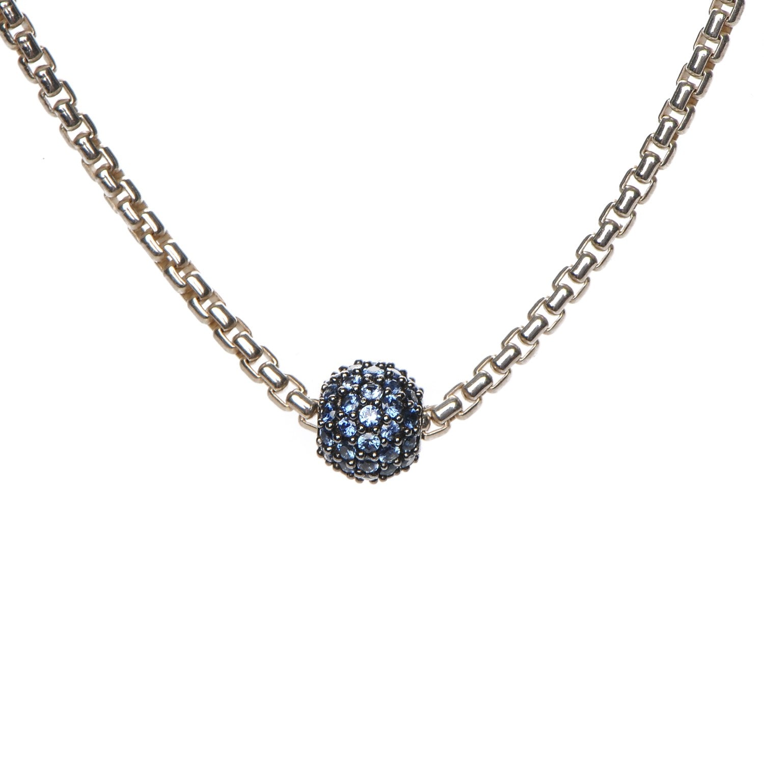 David Yurman Sterling Silver Blue Sapphire 6mm Petite Pave Necklace 4 of 5