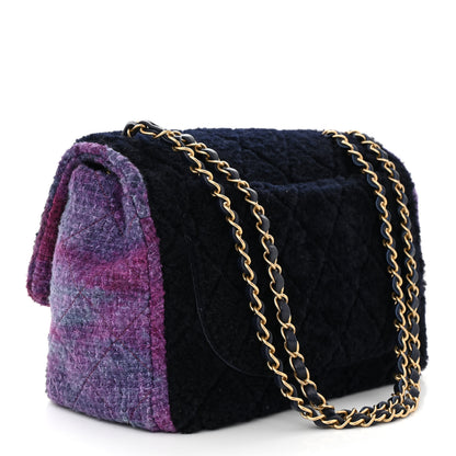 Chanel Shearling Tweed Jumbo Single Flap Navy Purple 3 of 10