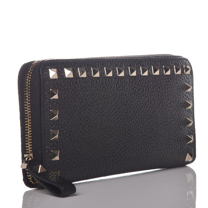 Valentino Garavani Pebbled Calfskin Rockstud Zip Around Wallet Black 3 of 8